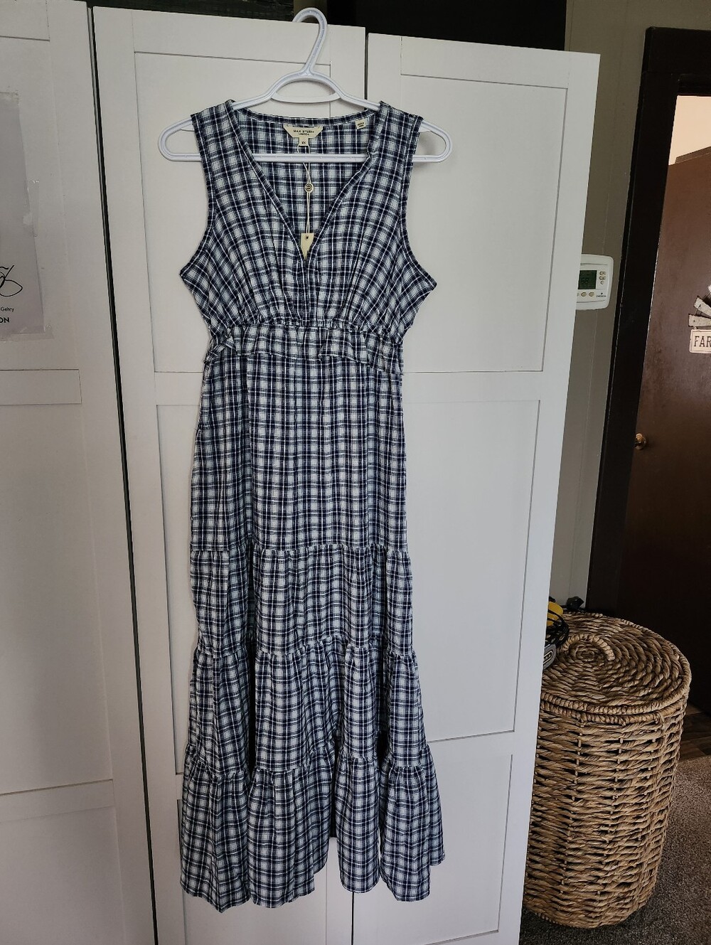 Max Studio Sleeveless Navy Plaid Maxi Dress Sz Xs (Great With Jean Jacket)